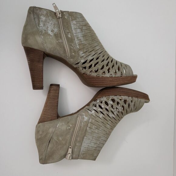 PAUL GREEN Tacey Peep Toe Bootie Womens 8.5 UK 6 Metallic Beige Leather Cut Out - Picture 6 of 11